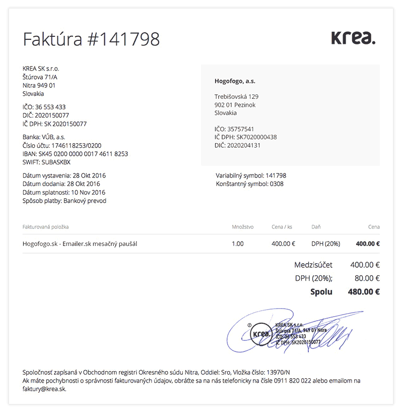 Vzor faktúry
