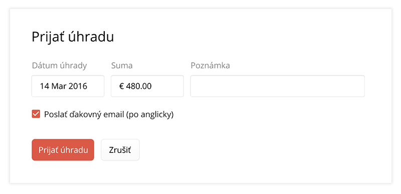 Prijať úhradu faktúry